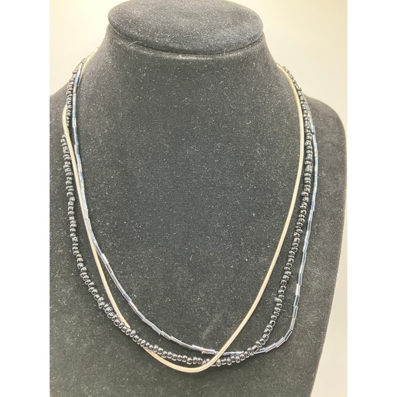 3 Strand Black Different Type Beads and Snake Chain Necklace! - Picture 2 of 6